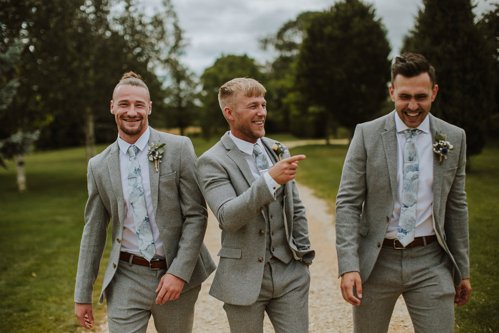 Groom Groomsmen Suit Grey Check Blue Tie Crafty Wedding Sam Bennett Photography