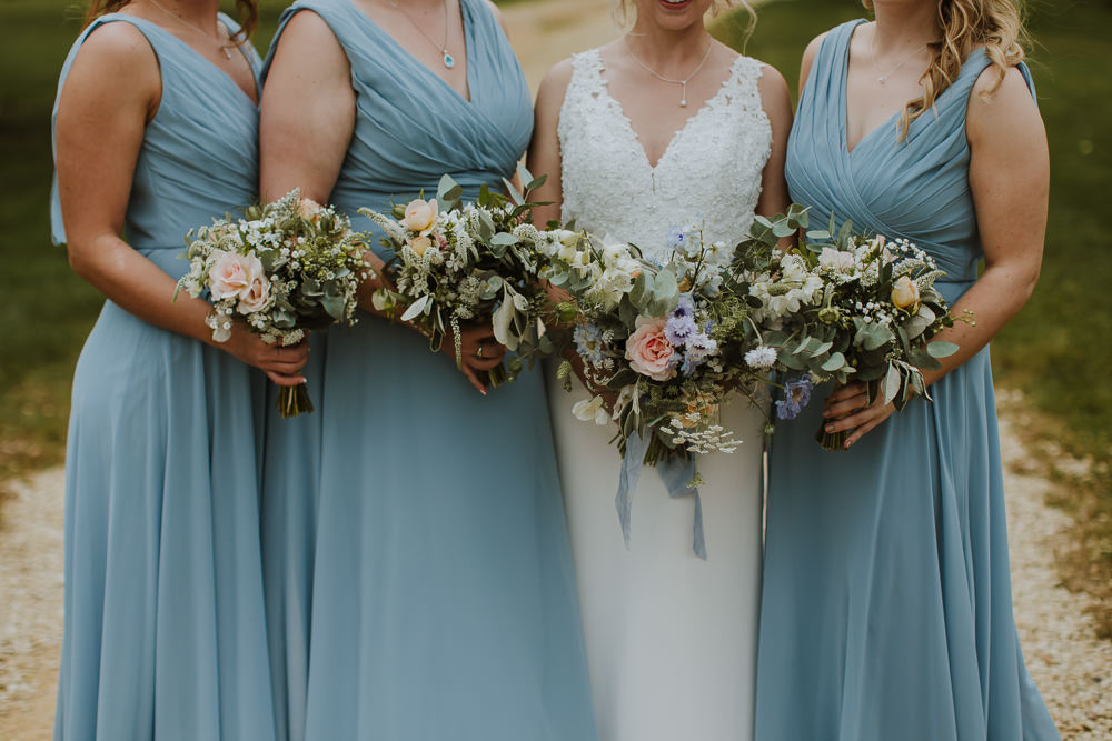 Bouquet Flowers Greenery Foliage Blue Bridesmaid Crafty Wedding Sam Bennett Photography