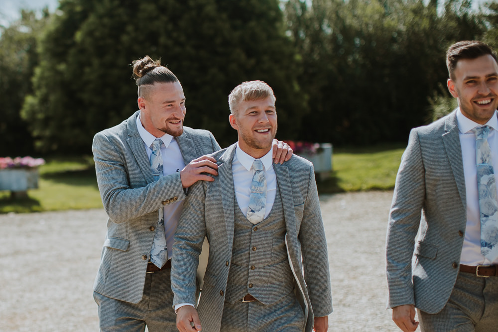 Groom Groomsmen Suit Grey Check Blue Tie Crafty Wedding Sam Bennett Photography