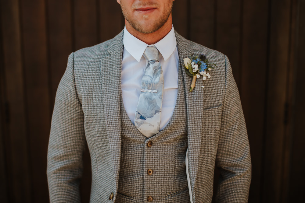 Groom Groomsmen Suit Grey Check Blue Tie Crafty Wedding Sam Bennett Photography