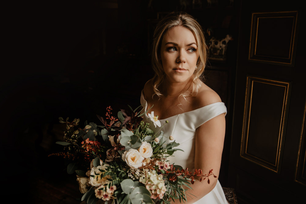 Bouquet Flowers Bride Bridal Ribbon Rose Foliage Greenery Family Farm Wedding Janine Kirkwood Photography