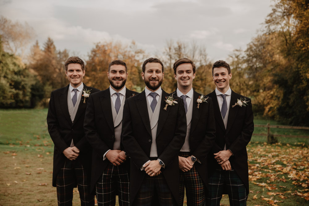 Groom Suit Groomsmen Tails Tartan Trousers Family Farm Wedding Janine Kirkwood Photography