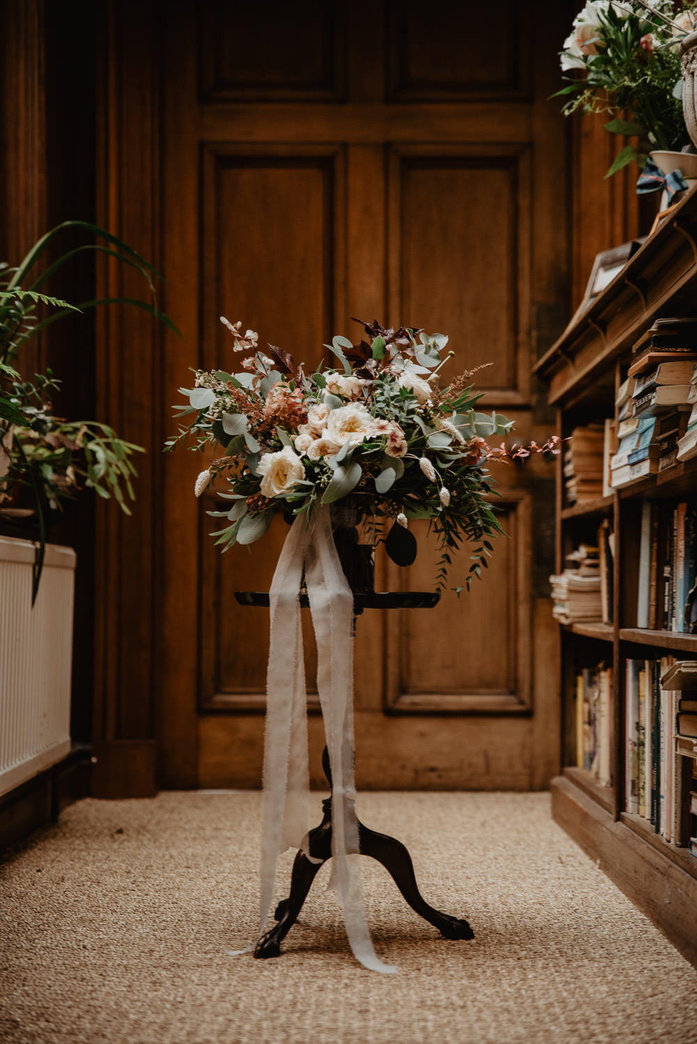 Bouquet Flowers Bride Bridal Ribbon Rose Foliage Greenery Family Farm Wedding Janine Kirkwood Photography
