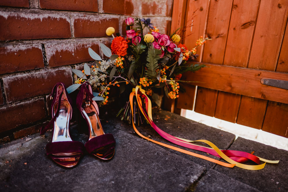 Bouquet Flowers Bride Bridal Colourful Dahlia Rose HOME Manchester Wedding Kate McCarthy Photography