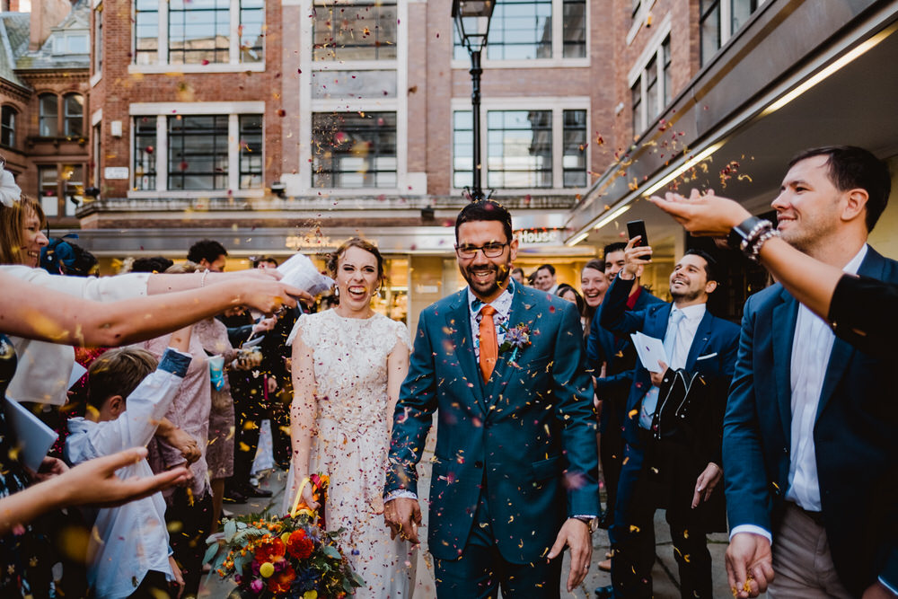 Confetti Throw HOME Manchester Wedding Kate McCarthy Photography