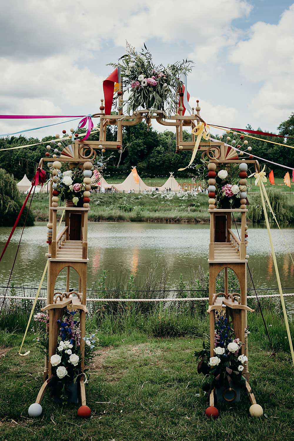 Ceremony Backdrop Arch Wooden Flowers Hadsham Farm Wedding Victoria Somerset How Photography
