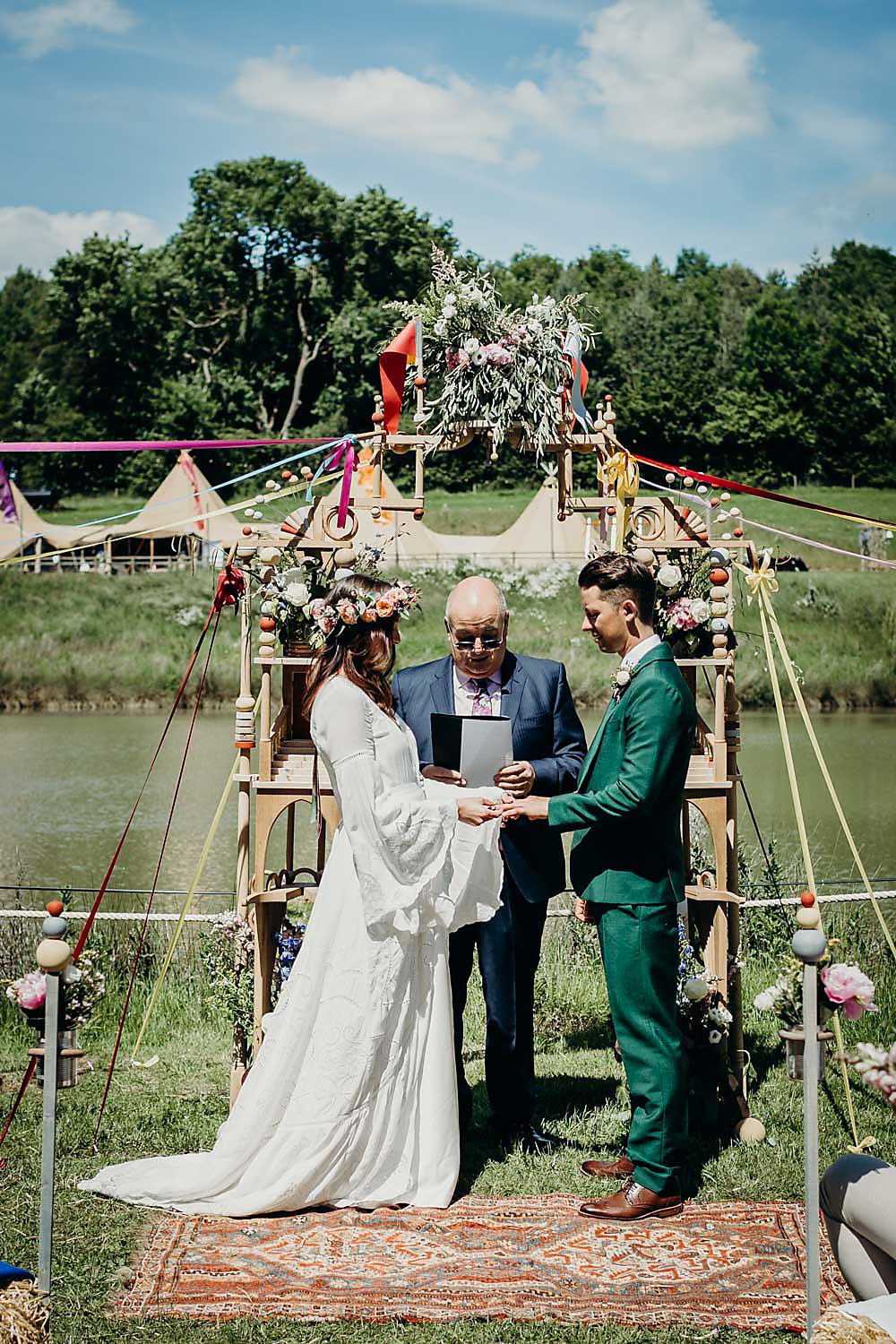 Ceremony Backdrop Arch Wooden Flowers Hadsham Farm Wedding Victoria Somerset How Photography