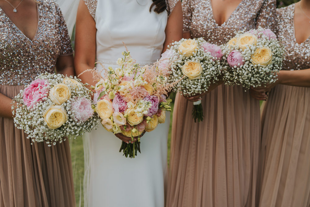 Bouquet Flowers Bride Bridal Bridesmaid Peach Pink Rose Peony Astilbe Gypsophila Gyp High House Weddings Grace Elizabeth Photography