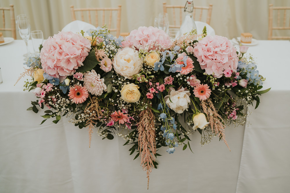 Pink Hydrangeas Top Table Flowers High House Weddings Grace Elizabeth Photography