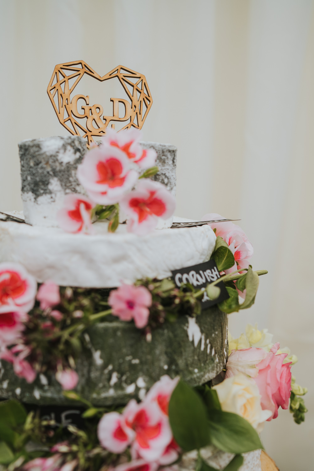 Cheese Stack Tower Cake Flowers Pink Log Stand Wooden High House Weddings Grace Elizabeth Photography