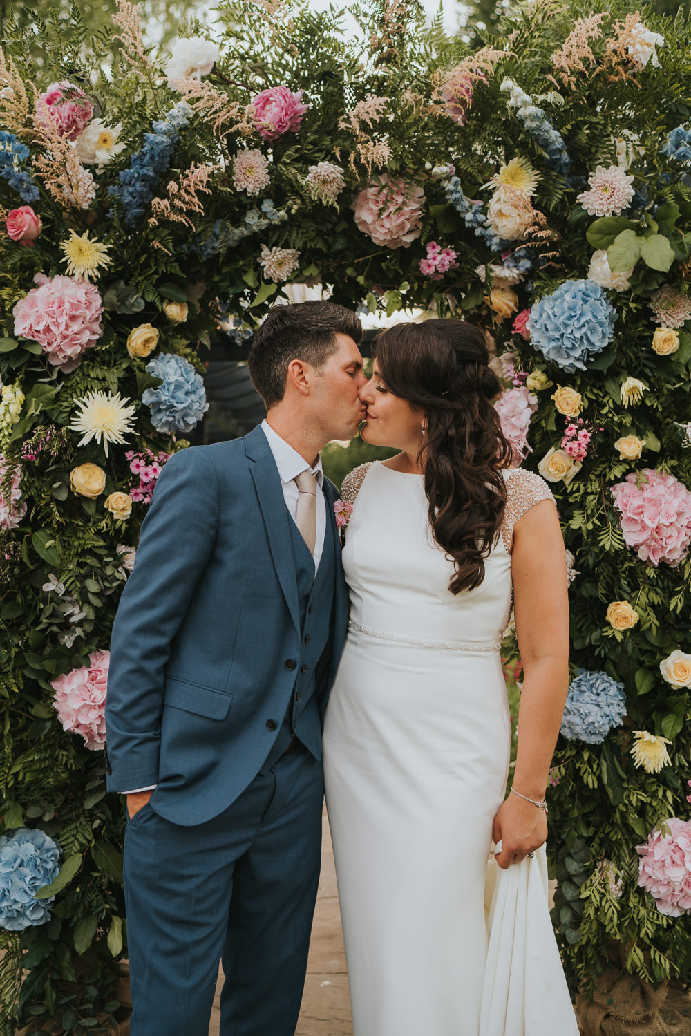 High House Weddings Grace Elizabeth Photography Flower Arch Pink Blue Hydrangea Astilbe