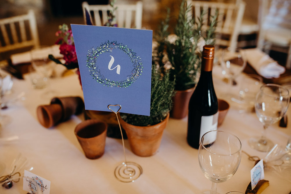 Centrepiece Decor Table Pot Plants Herbs Table Number Hornington Manor Wedding Richard Skins Photography