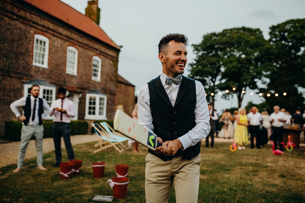 Groom Suit Tweed Jacket Waistcoat Bow Tie Trousers Hornington Manor Wedding Richard Skins Photography