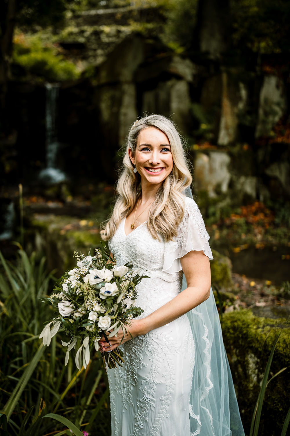 Dress Gown Bride Bridal Veil Eliza Jane Howell Beaded Sleeves Industrial Mill Wedding Hayley Baxter Photography