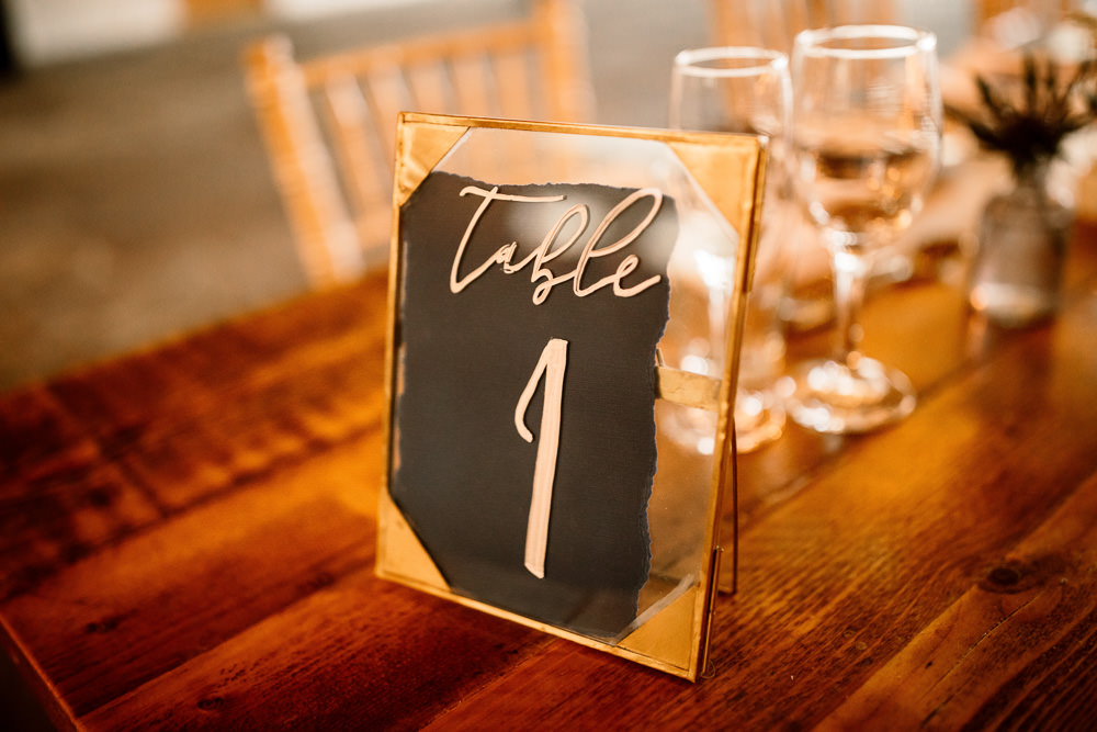 Calligraphy Table Numbers Glass Clear Frames Industrial Mill Wedding Hayley Baxter Photography