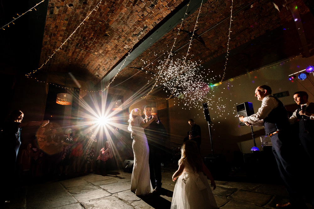 Confetti Cannon First Dance Industrial Mill Wedding Hayley Baxter Photography
