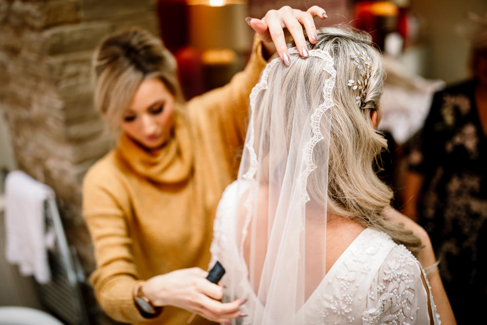Bride Bridal Veil Lace Industrial Mill Wedding Hayley Baxter Photography