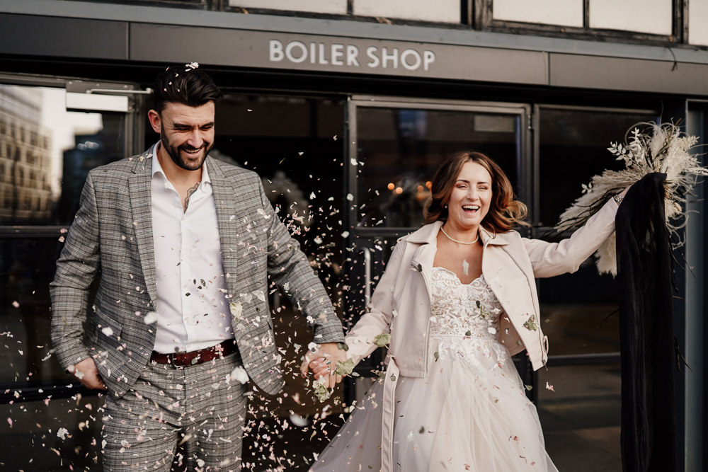 Confetti Throw Industrial Wedding Ideas Sam Sparks Photography