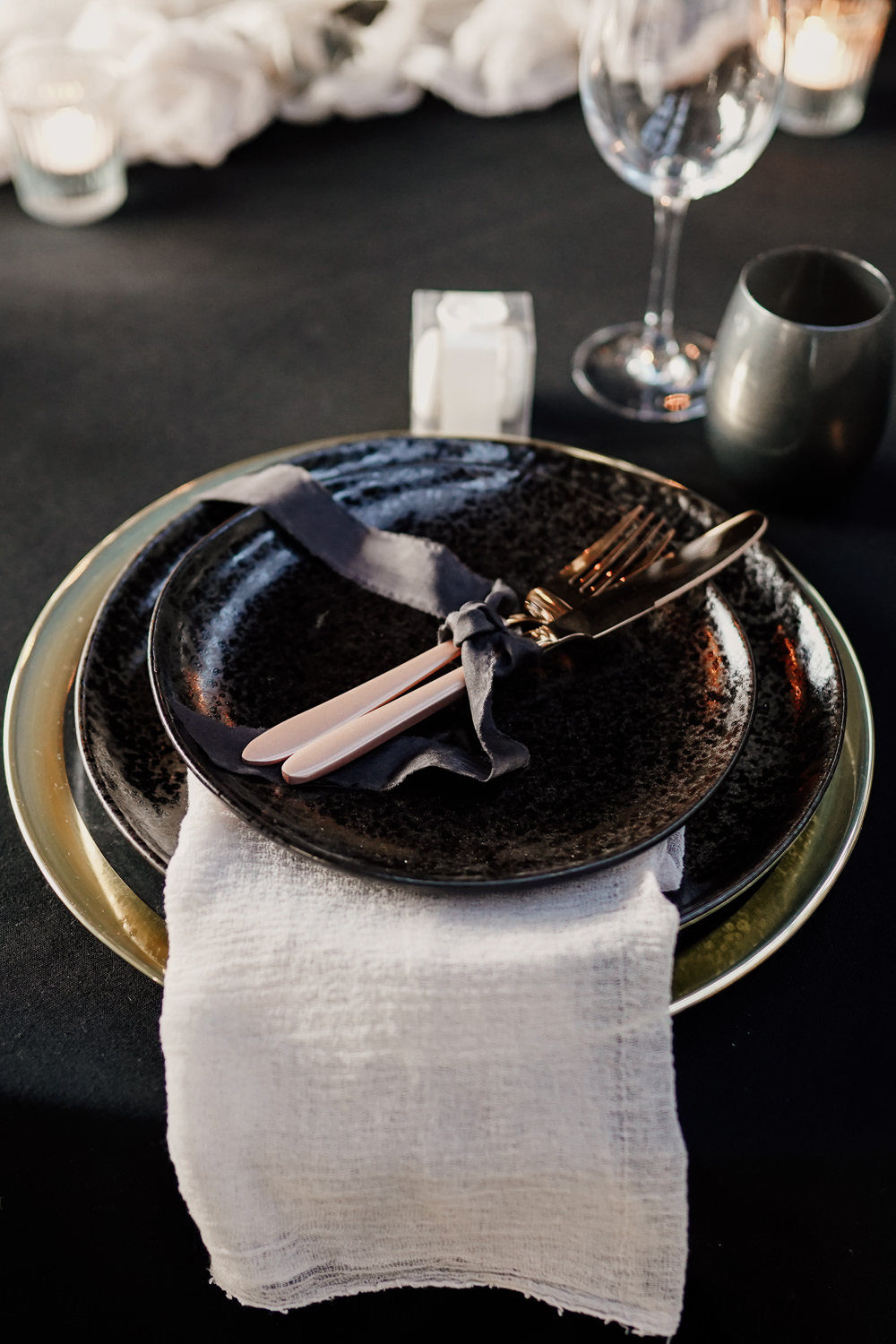 Place Setting Decor Cutlery Black Plate Industrial Wedding Ideas Sam Sparks Photography