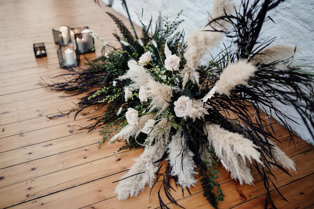 Flower Arrangement Flowers Pampas Grass Ceremony Industrial Wedding Ideas Sam Sparks Photography