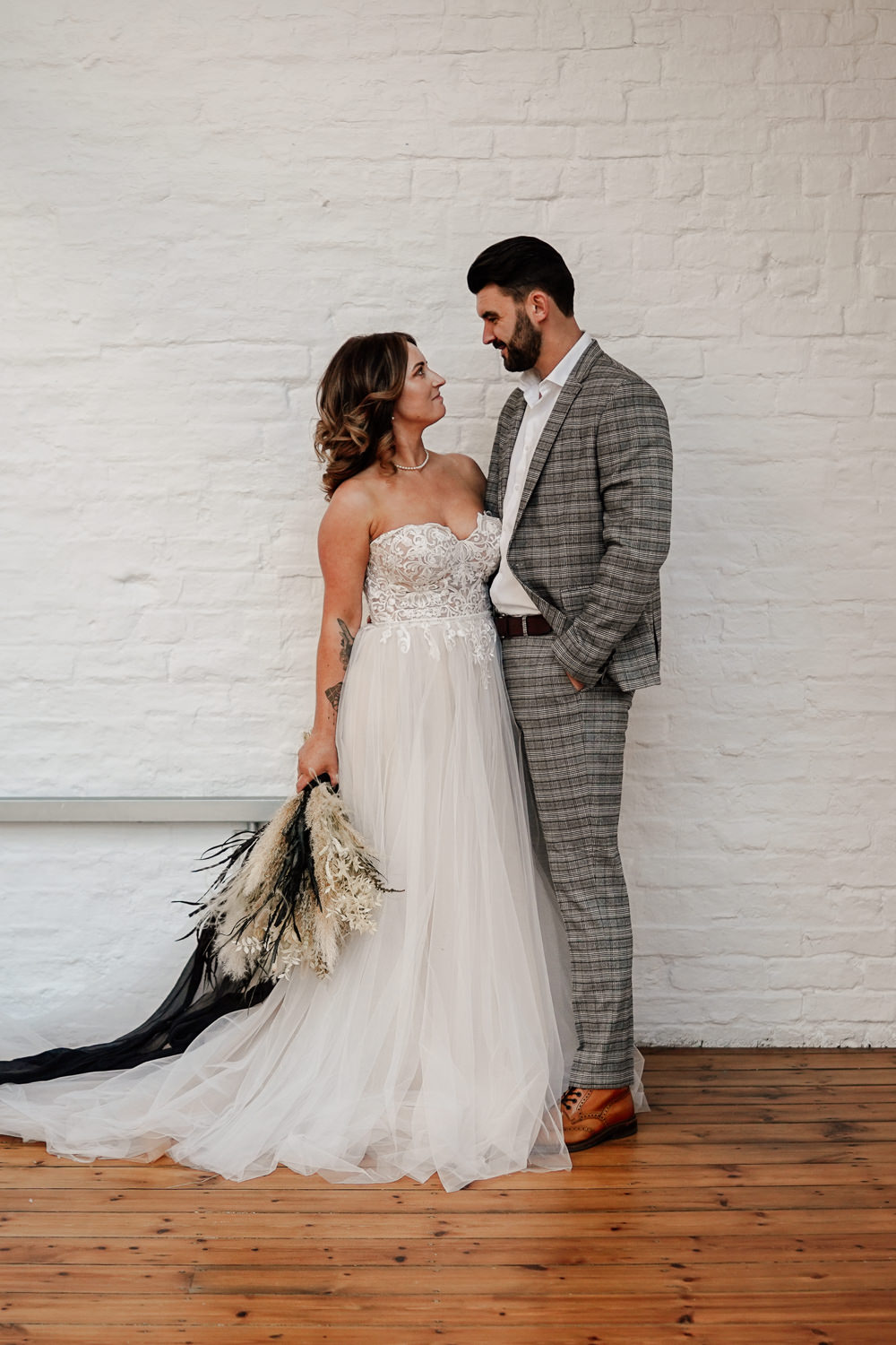 Dress Gown Bride Bridal Strapless Lace Tulle Industrial Wedding Ideas Sam Sparks Photography