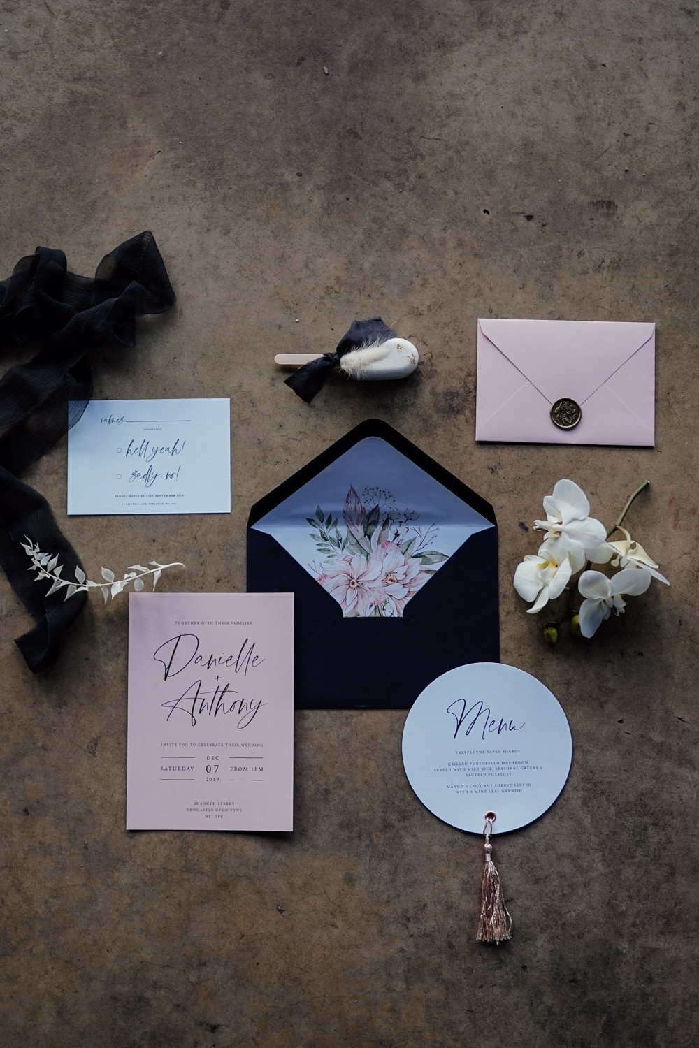 Stationery Invite Invitation Pink Black Industrial Wedding Ideas Sam Sparks Photography