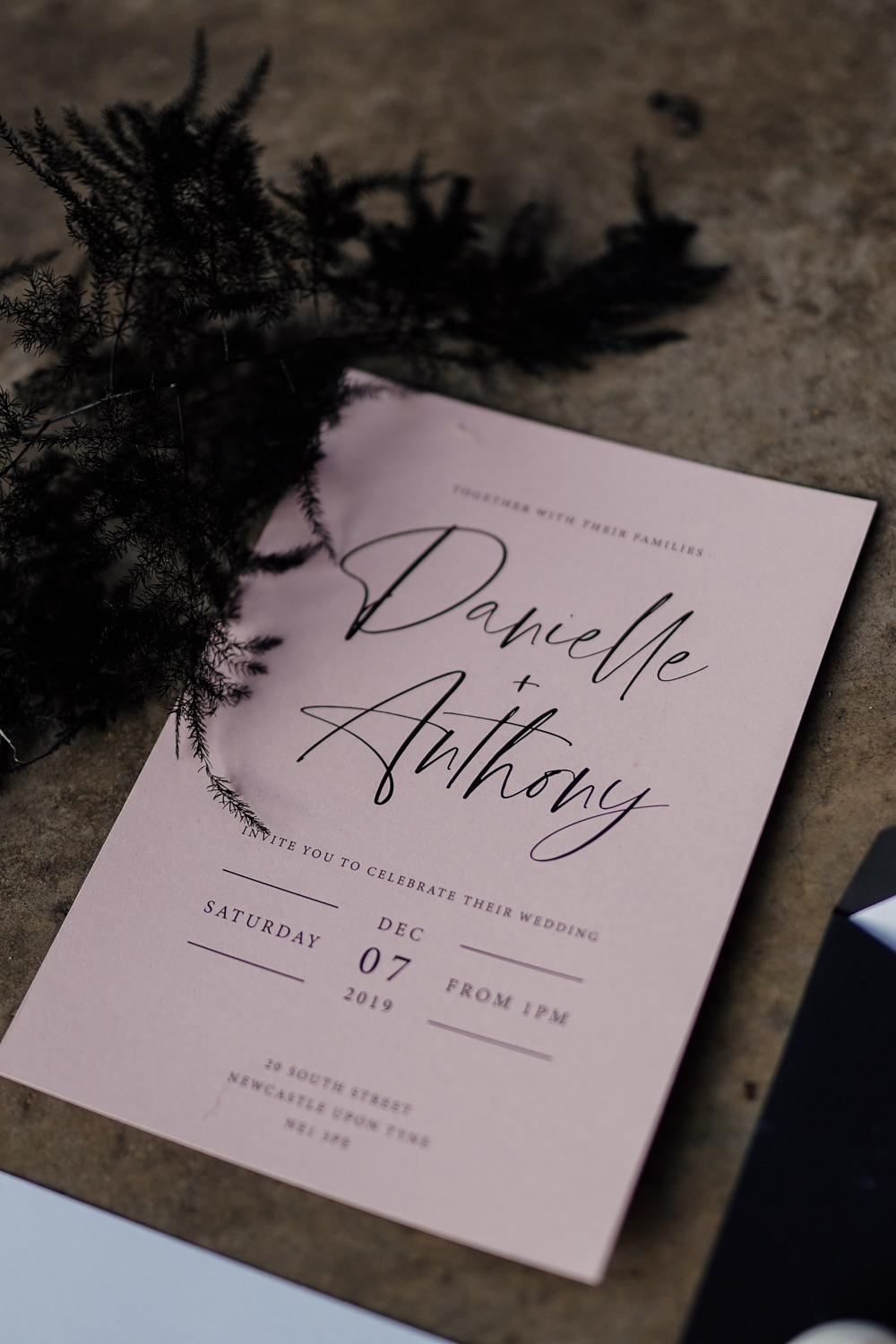 Stationery Invite Invitation Pink Black Industrial Wedding Ideas Sam Sparks Photography