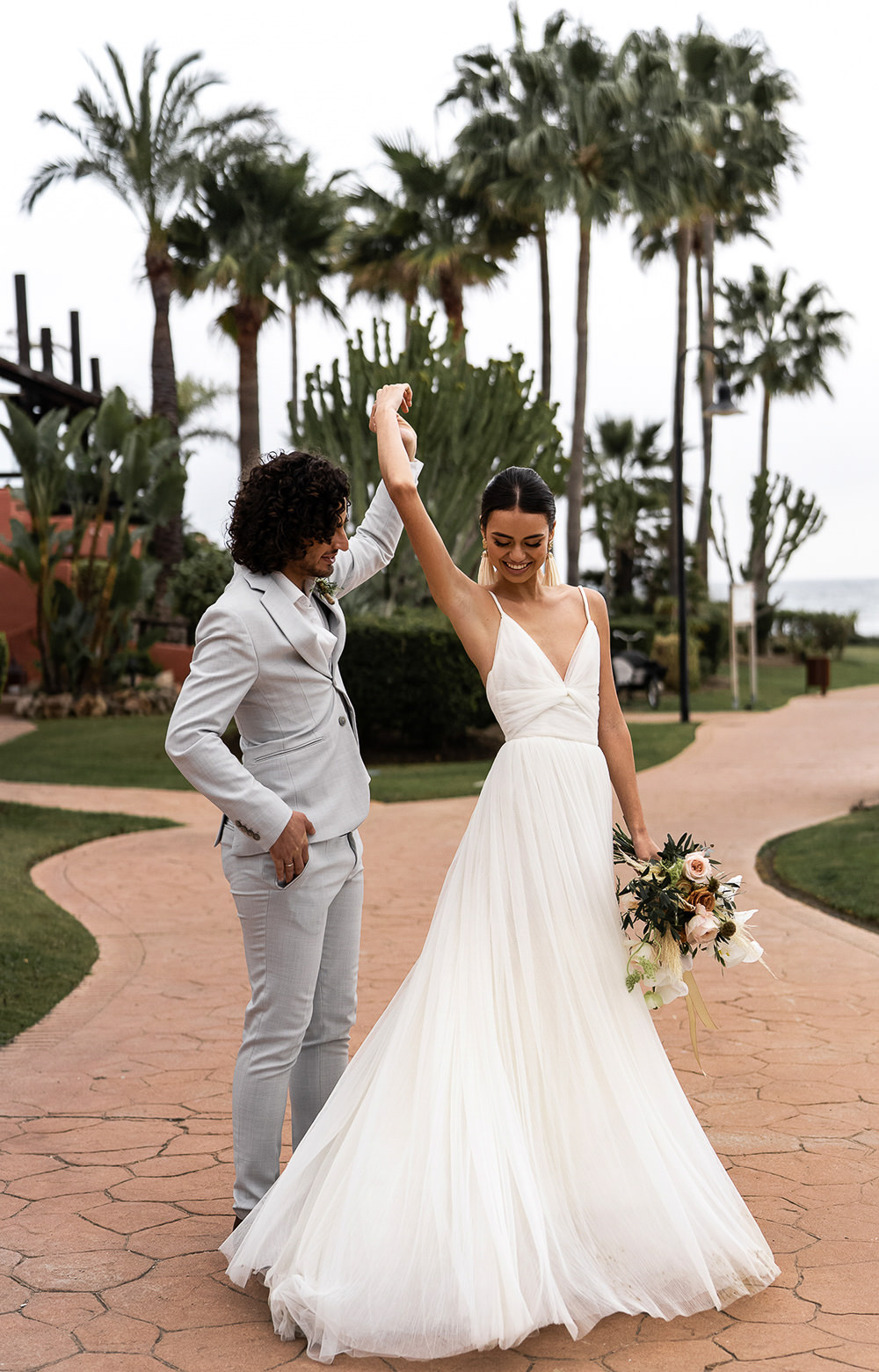 Dress Gown Bride Bridal Straps Skirt Marbella Elopement Wedding Nora Photography
