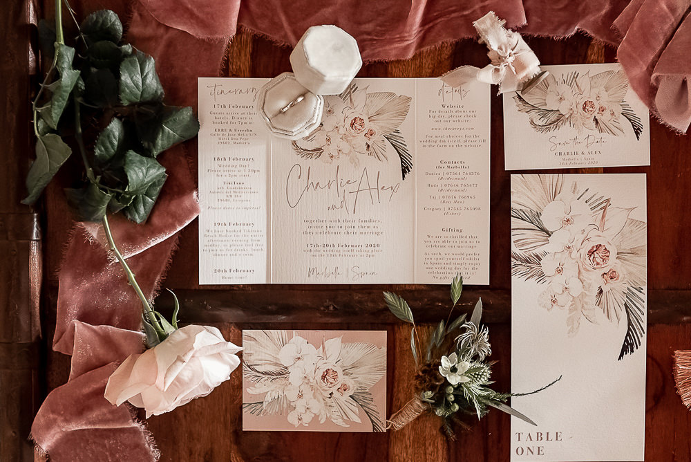 Stationery Floral Pink Invite Invitation Velvet Ring Box Marbella Elopement Wedding Nora Photography