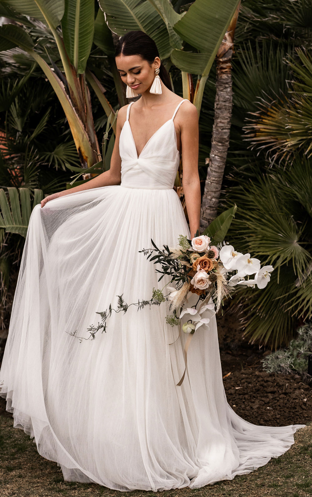 Dress Gown Bride Bridal Straps Skirt Marbella Elopement Wedding Nora Photography