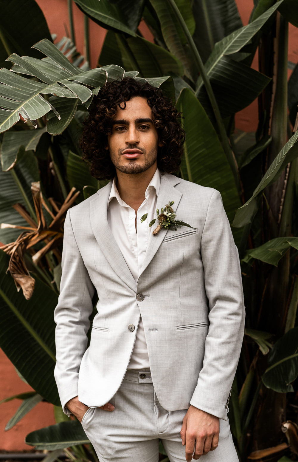 Groom Suit Grey Open Collar Marbella Elopement Wedding Nora Photography