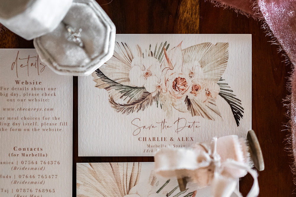 Stationery Floral Pink Invite Invitation Velvet Ring Box Marbella Elopement Wedding Nora Photography