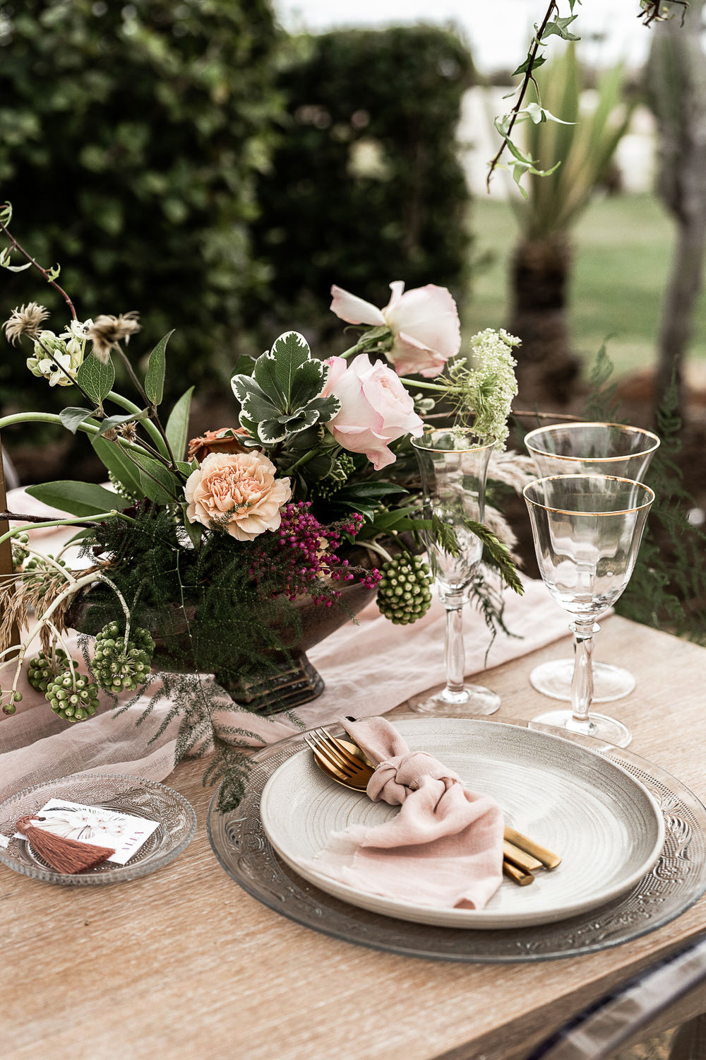 Table Flowers Centrepiece Greenery Pink Rose Marbella Elopement Wedding Nora Photography