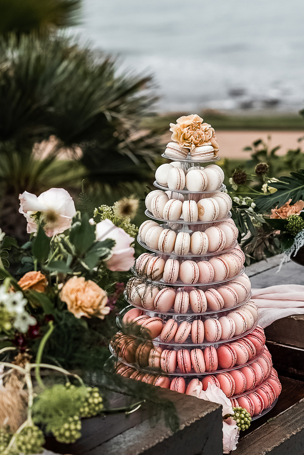 Macaron Tower Cake Ombre Marbella Elopement Wedding Nora Photography