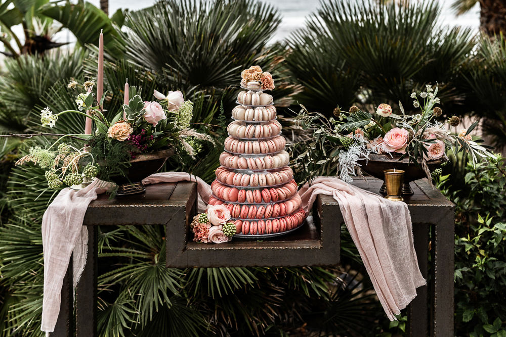 Macaron Tower Cake Ombre Marbella Elopement Wedding Nora Photography