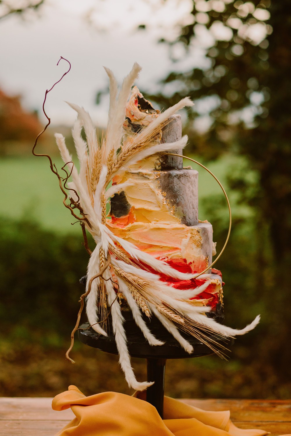 Cake Buttercream Icing Hoop Grass Outdoor Autumn Wedding Ruby Walker Photography
