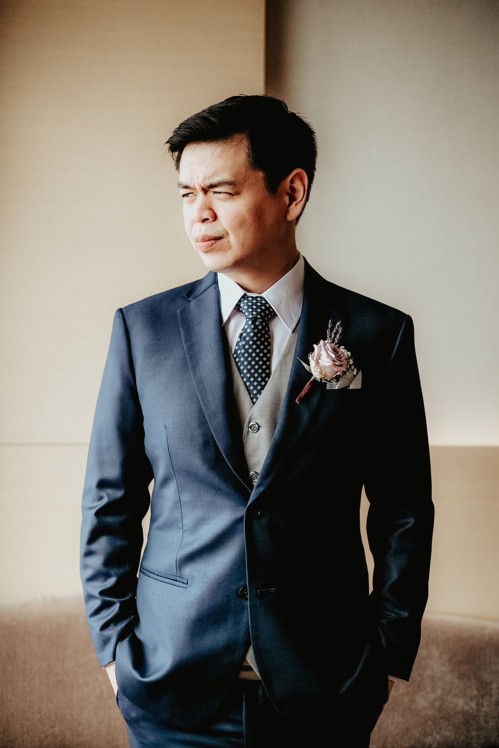 Groom Suit Blue Grey Waistcoat Polka Dot Tie Philippines Wedding The Backyard Studios