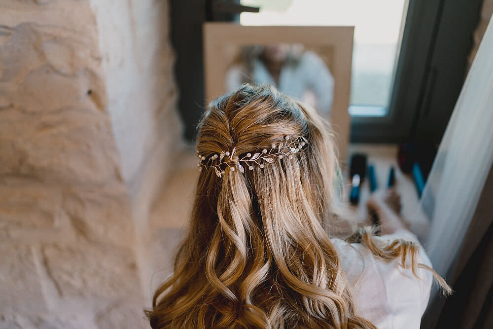 Bride Bridal Hair Style Half Up Half Down Puglia Wedding MIKI Studios