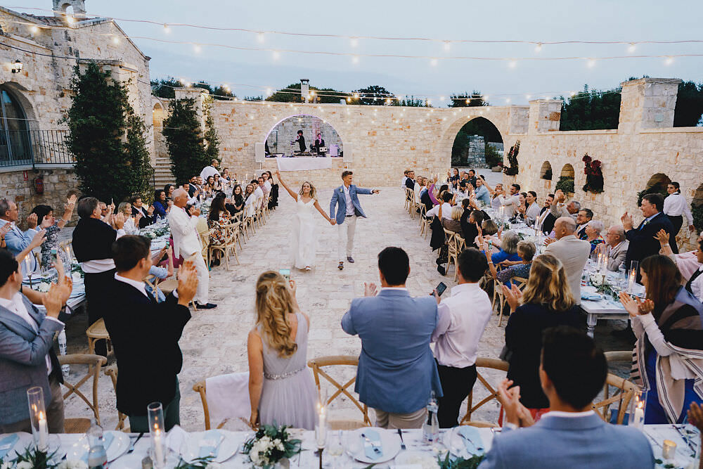 Outdoor Reception Festoon Lights U Table Greenery Foliage Candles Decor Puglia Wedding MIKI Studios