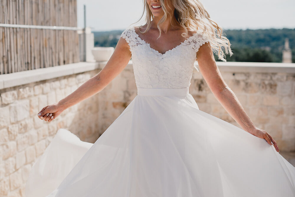 Dress Gown Bride Bridal Lace Sleeves Puglia Wedding MIKI Studios