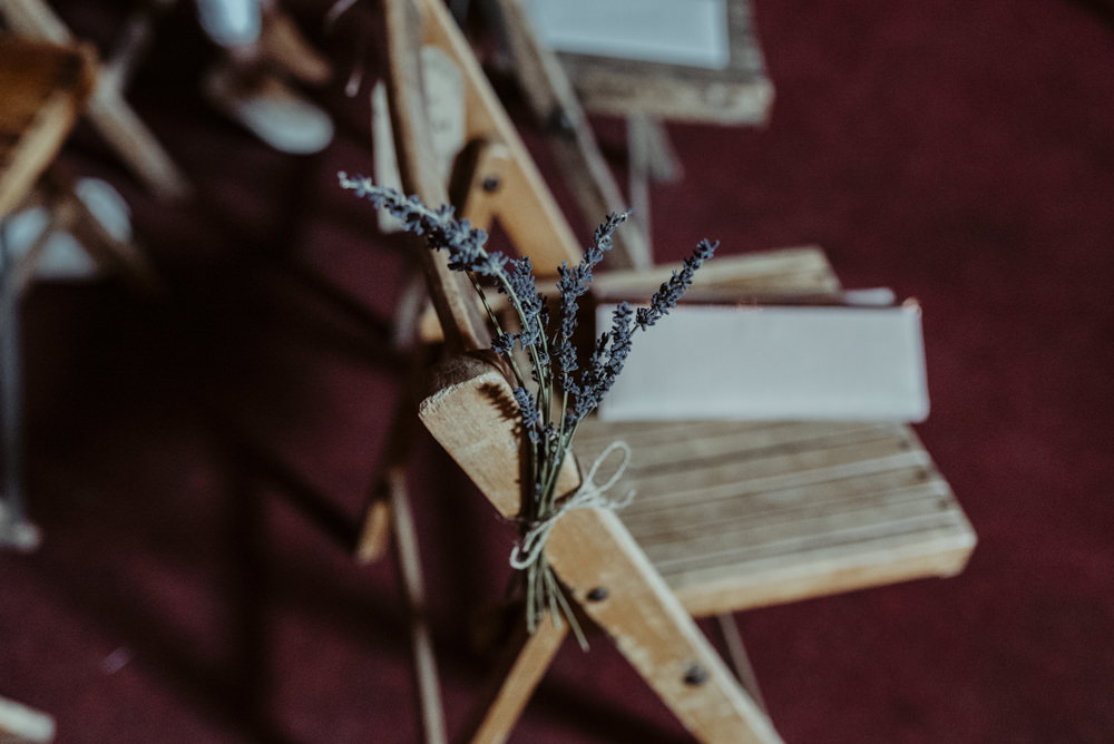 Lavender Flowers Pew End Aisle Chair Red Brick Barn Wedding Jess Soper Photography