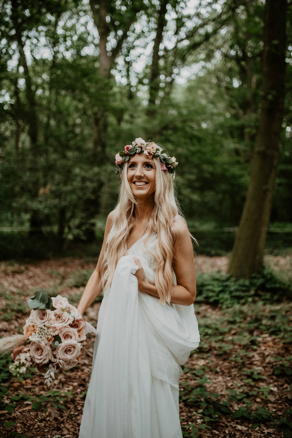 Bride Bridal Dress Gown Justin Alexander Flower Crown Whimsical Boho Wedding Camilla Andrea Photography