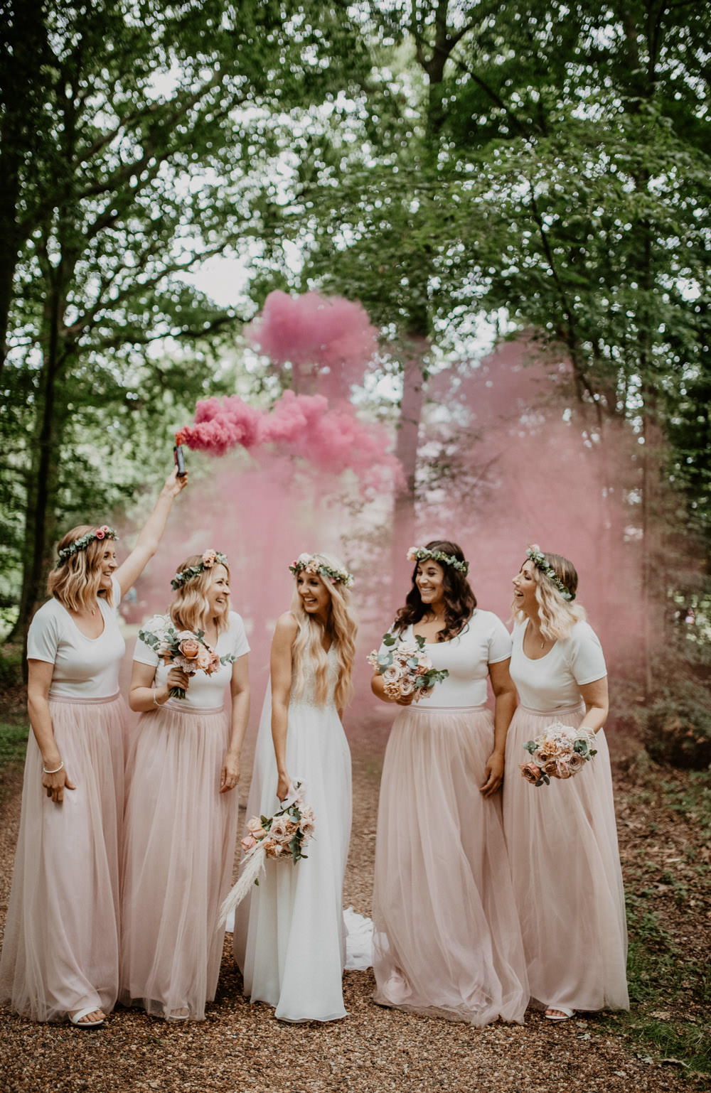Bridesmaids Bridesmaid Dress Dresses Pink Skirt Top Smoke Bomb Whimsical Boho Wedding Camilla Andrea Photography