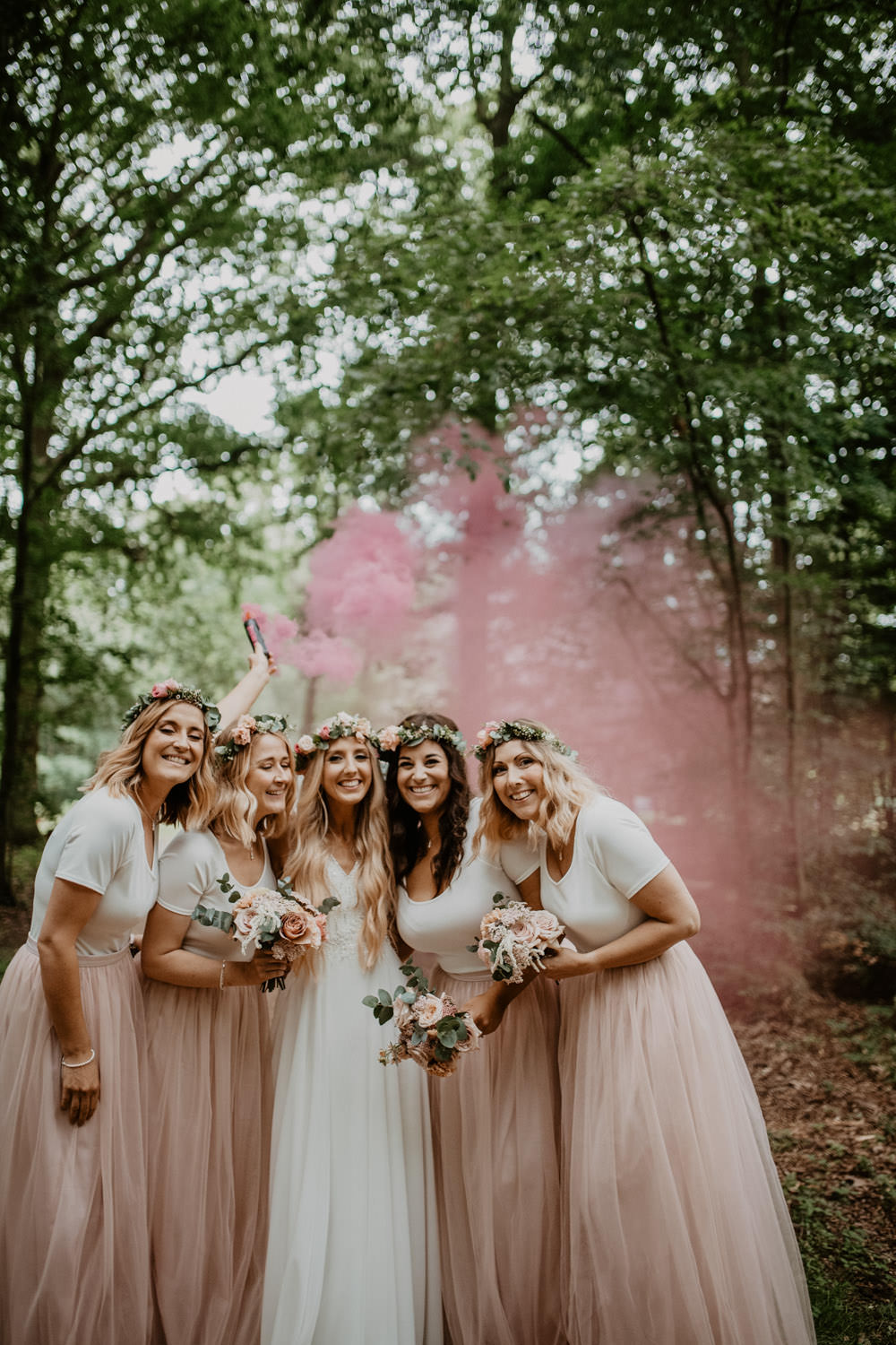 Bridesmaids Bridesmaid Dress Dresses Pink Skirt Top Smoke Bomb Whimsical Boho Wedding Camilla Andrea Photography