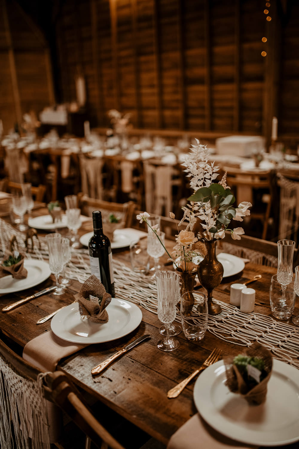 Table Decor Rustic Macrame Bottle Flowers Long Tables Whimsical Boho Wedding Camilla Andrea Photography