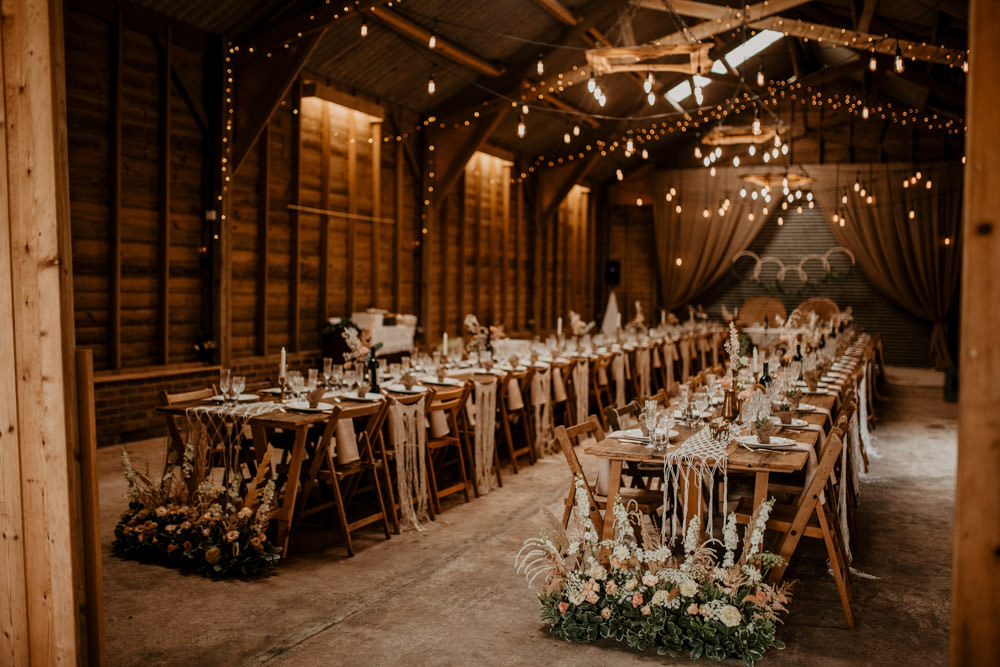 Barn Lights Lighting Flowers Long Tables Decor Whimsical Boho Wedding Camilla Andrea Photography