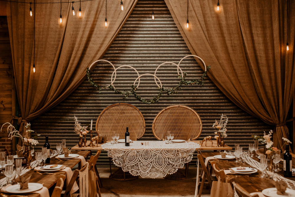 Top Table Backdrop Hoops Peacock Chairs Whimsical Boho Wedding Camilla Andrea Photography