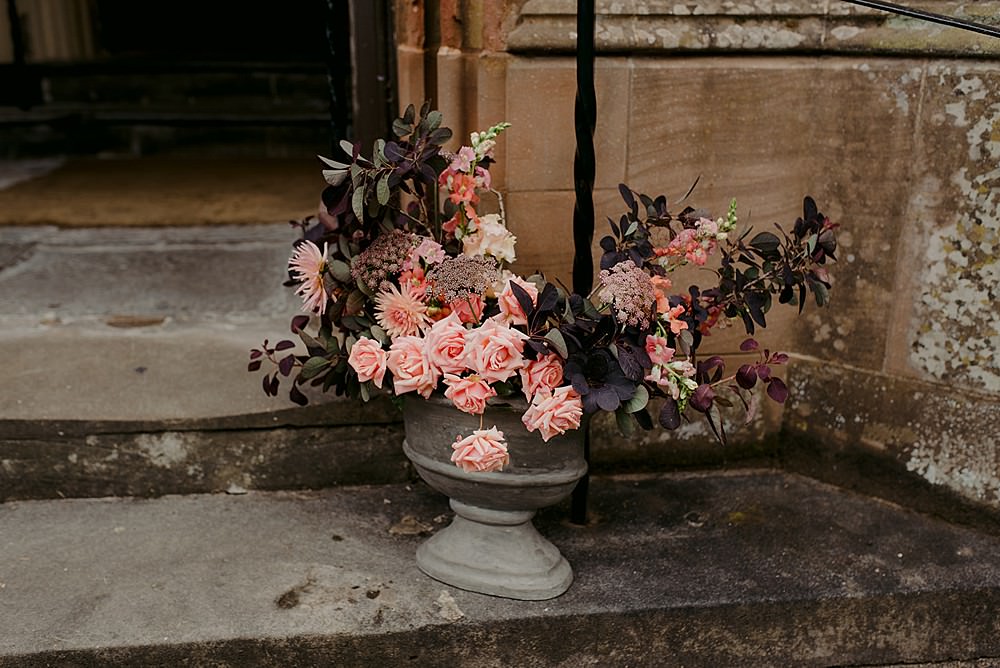 Flowers Urn Church Rose Foliage Dahlia Belbroughton Church Hall Wedding Faye Green Photo