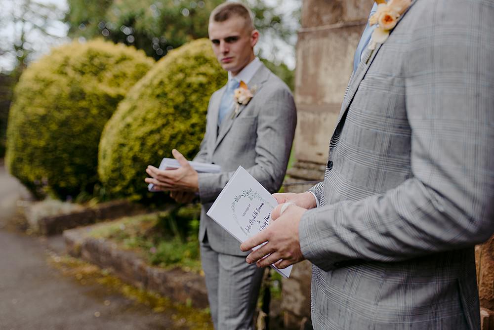Groomsmen Suits Grey Blue Tie Belbroughton Church Hall Wedding Faye Green Photo