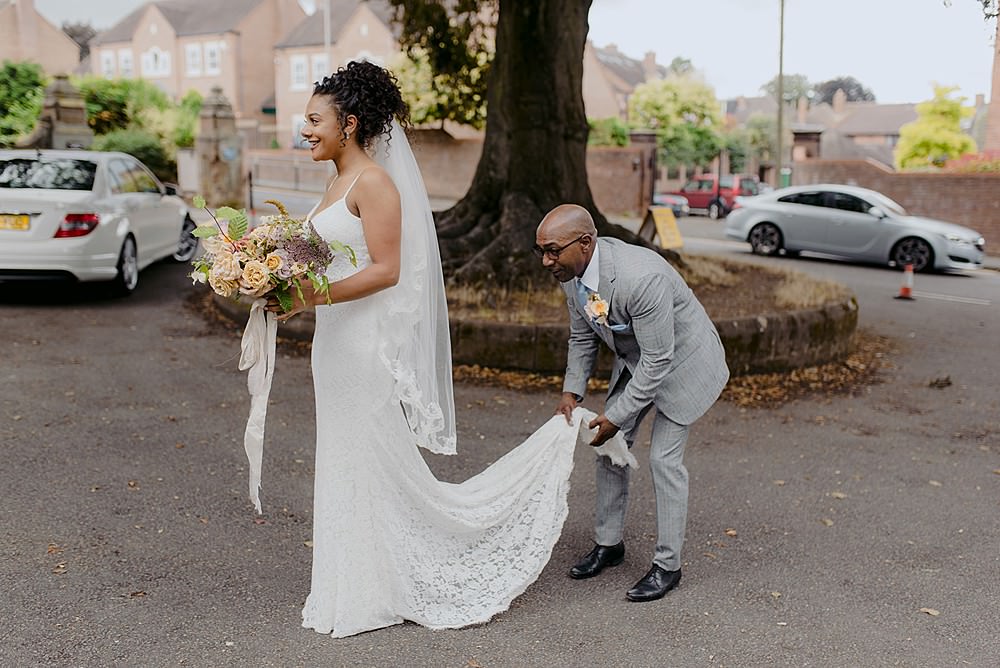 Bride Bridal Dress Gown Wed2B Straps Train Fit Flare Lace Veil Belbroughton Church Hall Wedding Faye Green Photo